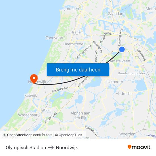 Olympisch Stadion to Noordwijk map