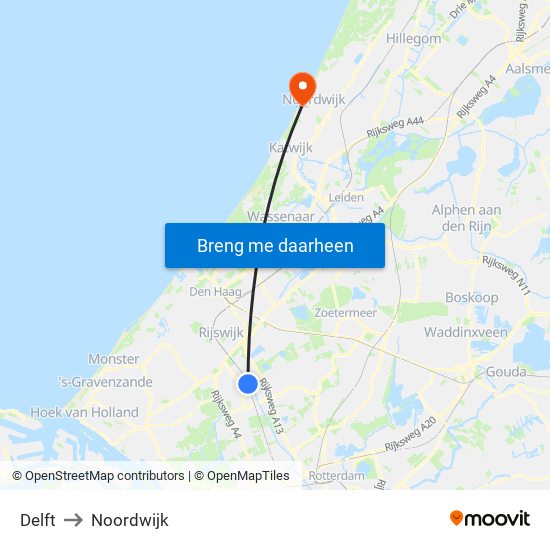 Delft to Noordwijk map