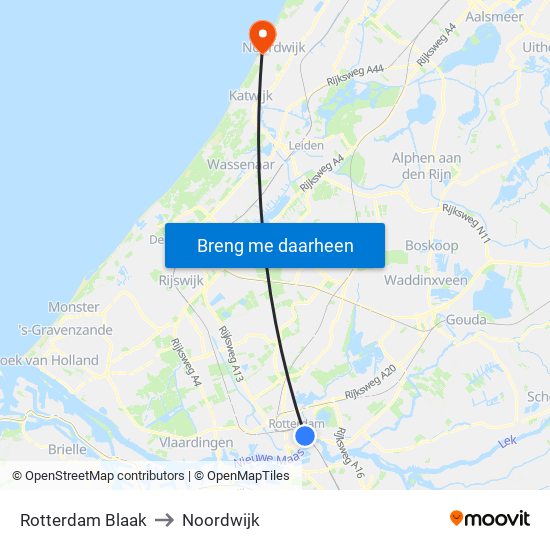 Rotterdam Blaak to Noordwijk map
