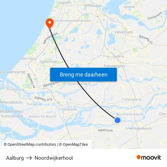 Aalburg to Noordwijkerhout map