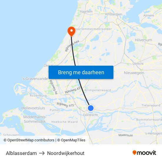 Alblasserdam to Noordwijkerhout map