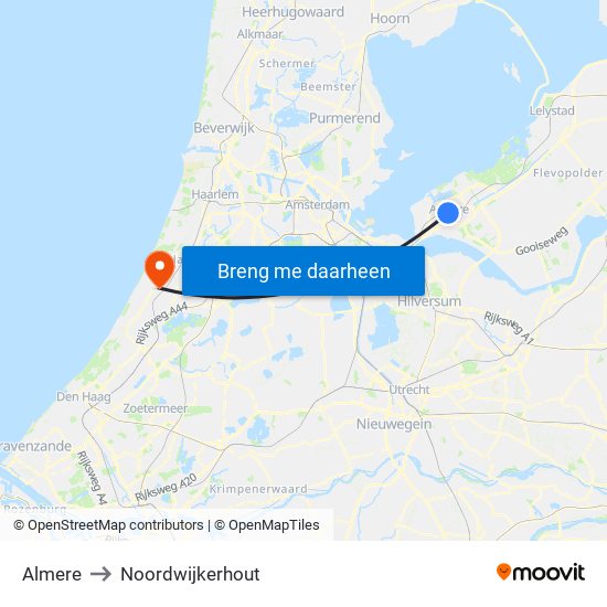 Almere to Noordwijkerhout map