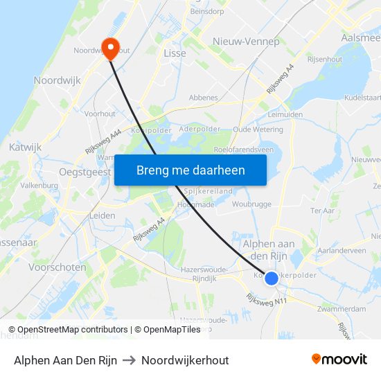 Alphen Aan Den Rijn to Noordwijkerhout map