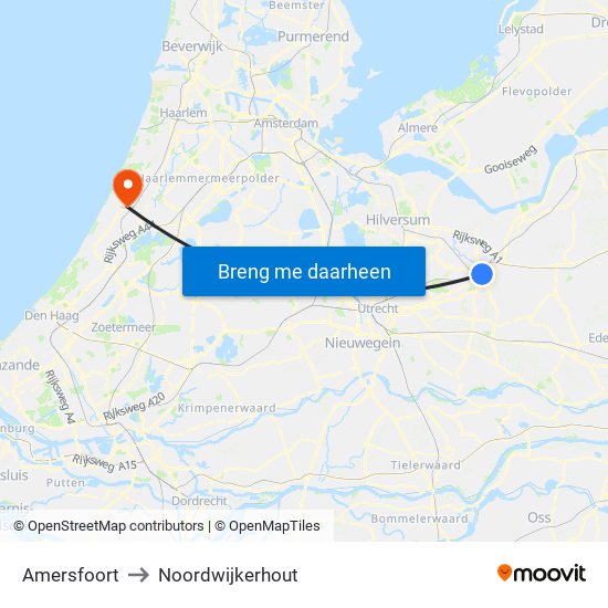 Amersfoort to Noordwijkerhout map