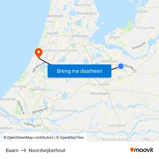 Baarn to Noordwijkerhout map