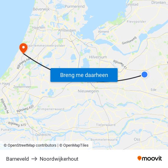 Barneveld to Noordwijkerhout map