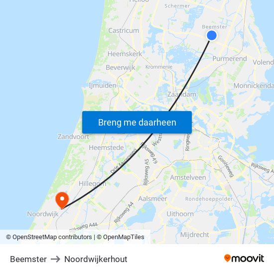Beemster to Noordwijkerhout map