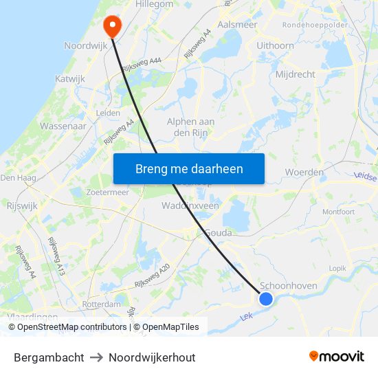 Bergambacht to Noordwijkerhout map
