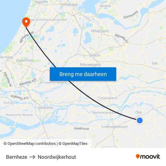 Bernheze to Noordwijkerhout map