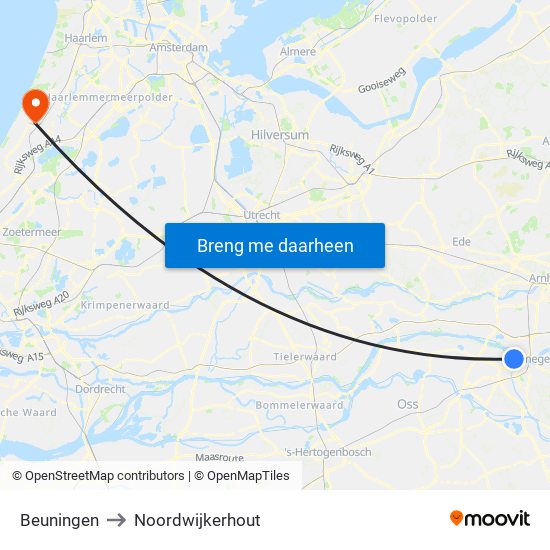 Beuningen to Noordwijkerhout map