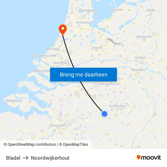 Bladel to Noordwijkerhout map