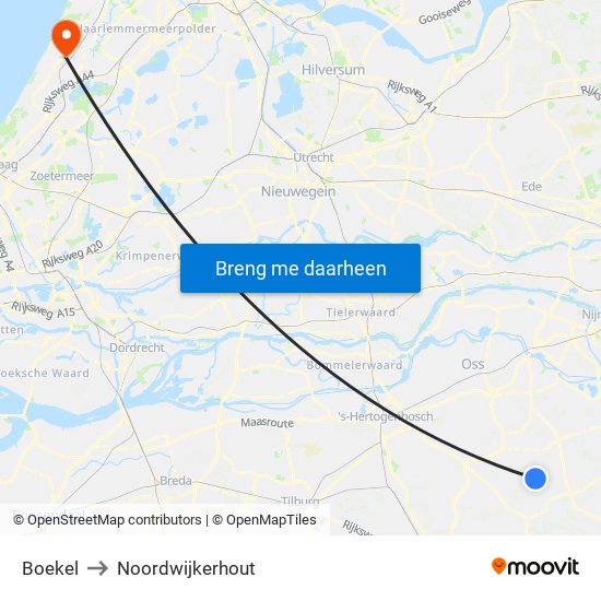 Boekel to Noordwijkerhout map