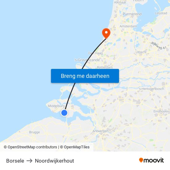 Borsele to Noordwijkerhout map