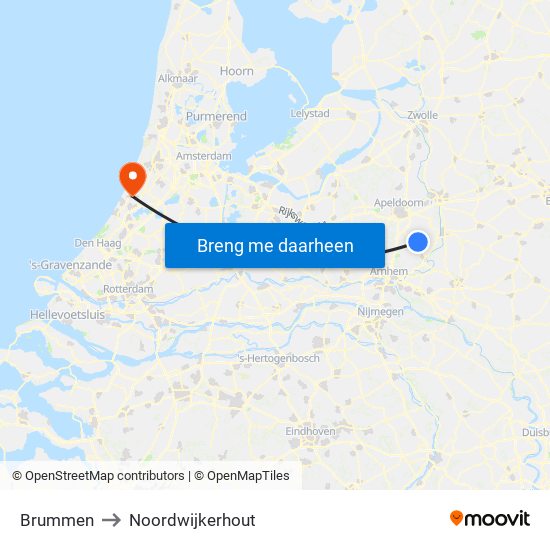 Brummen to Noordwijkerhout map