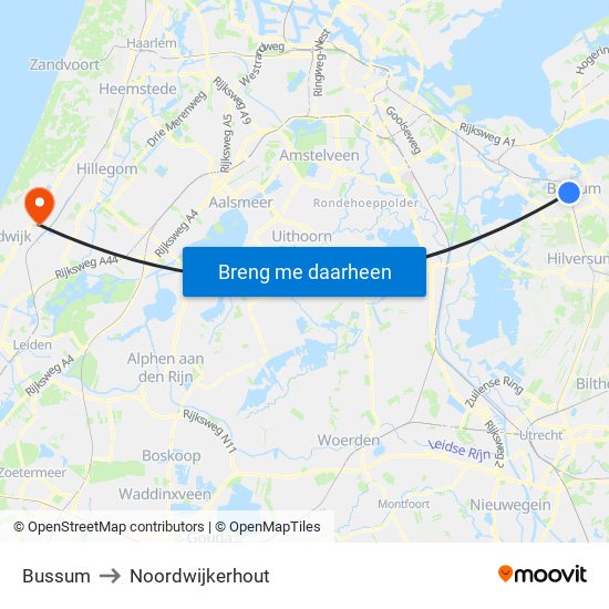Bussum to Noordwijkerhout map
