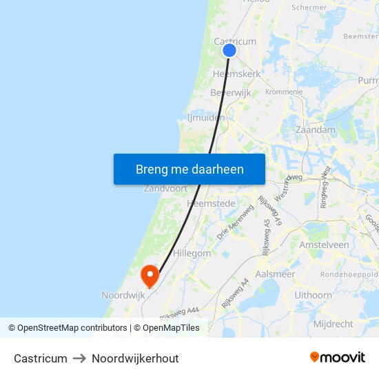 Castricum to Noordwijkerhout map