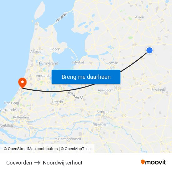 Coevorden to Noordwijkerhout map