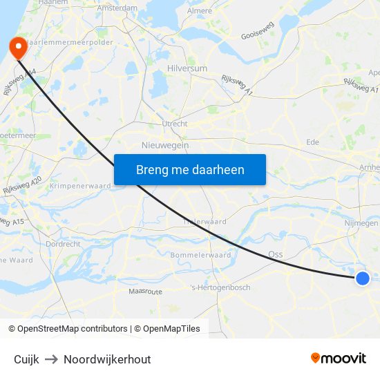 Cuijk to Noordwijkerhout map