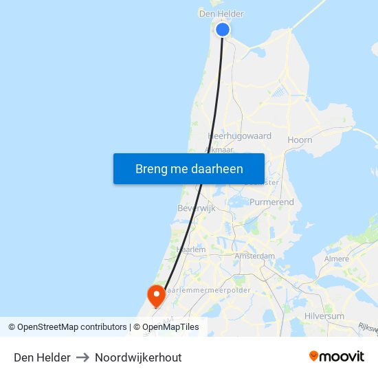 Den Helder to Noordwijkerhout map