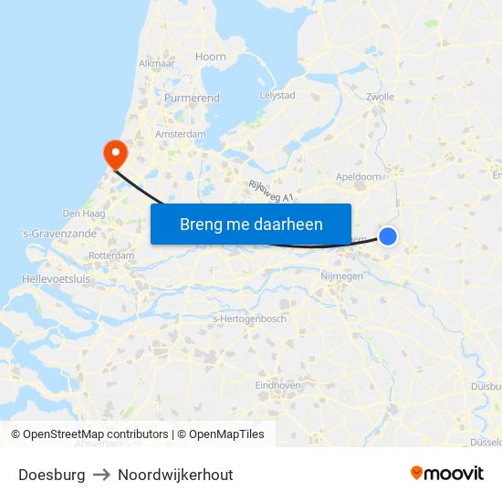 Doesburg to Noordwijkerhout map