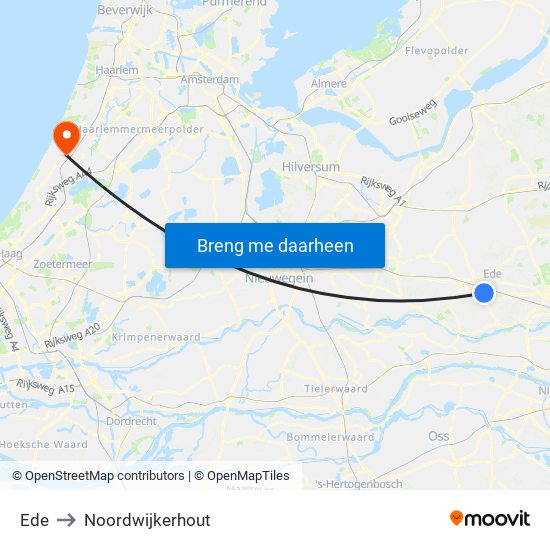 Ede to Noordwijkerhout map