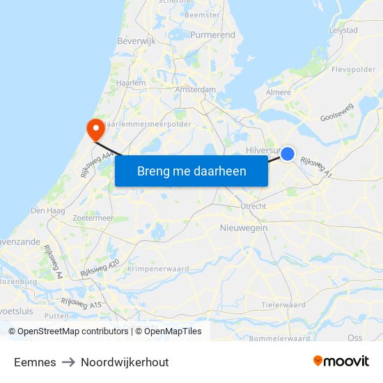 Eemnes to Noordwijkerhout map