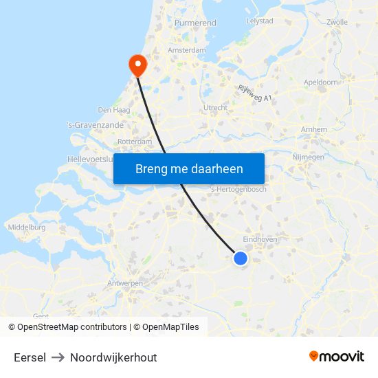 Eersel to Noordwijkerhout map
