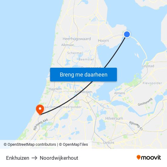 Enkhuizen to Noordwijkerhout map