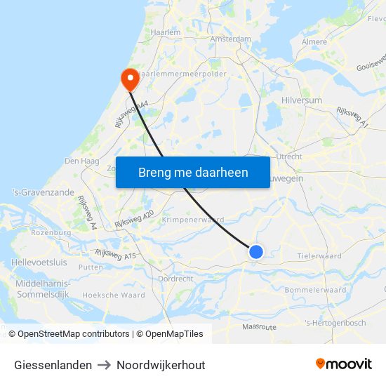 Giessenlanden to Noordwijkerhout map