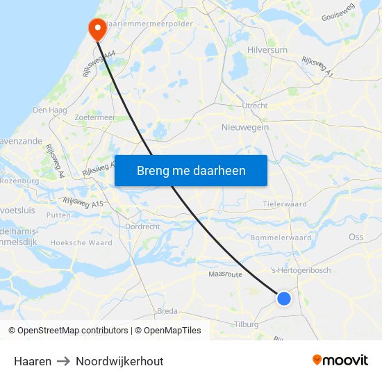 Haaren to Noordwijkerhout map