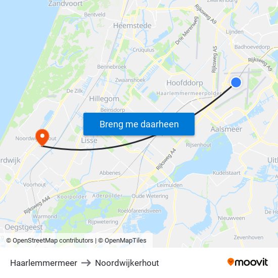 Haarlemmermeer to Noordwijkerhout map