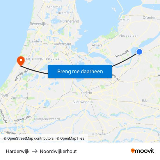 Harderwijk to Noordwijkerhout map