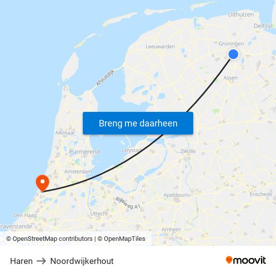 Haren to Noordwijkerhout map