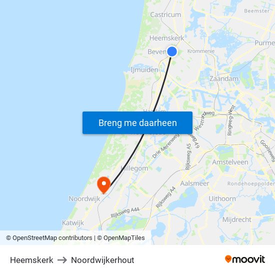 Heemskerk to Noordwijkerhout map