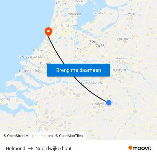 Helmond to Noordwijkerhout map