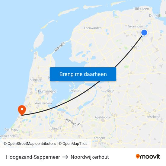 Hoogezand-Sappemeer to Noordwijkerhout map