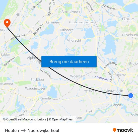 Houten to Noordwijkerhout map