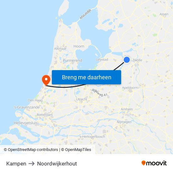 Kampen to Noordwijkerhout map