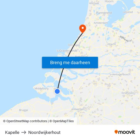 Kapelle to Noordwijkerhout map
