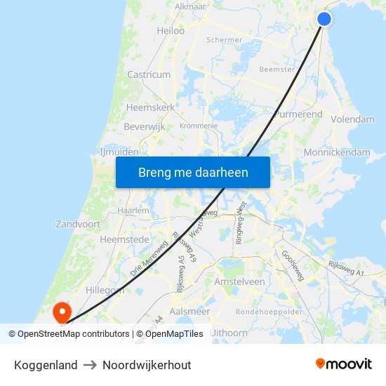 Koggenland to Noordwijkerhout map