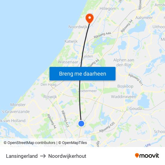 Lansingerland to Noordwijkerhout map