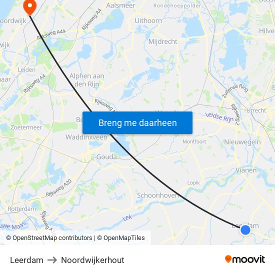 Leerdam to Noordwijkerhout map
