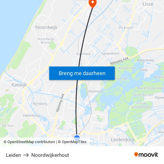 Leiden to Noordwijkerhout map