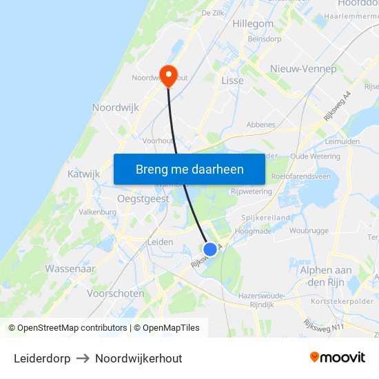 Leiderdorp to Noordwijkerhout map