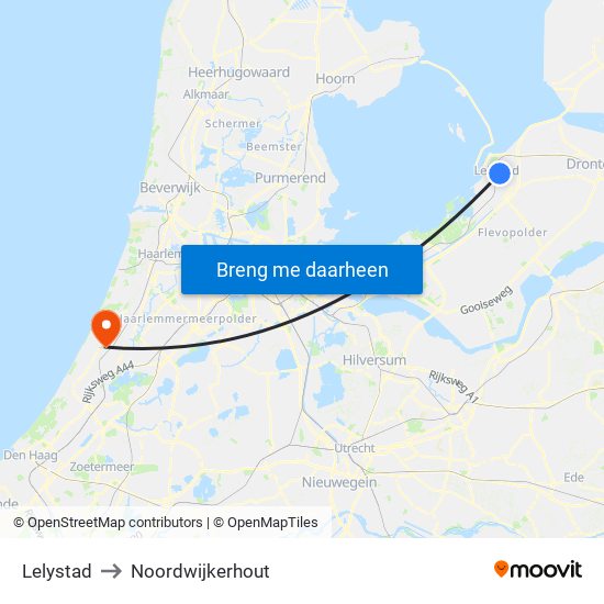 Lelystad to Noordwijkerhout map