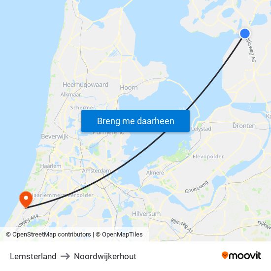 Lemsterland to Noordwijkerhout map