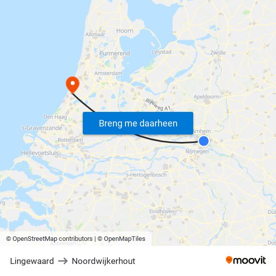 Lingewaard to Noordwijkerhout map