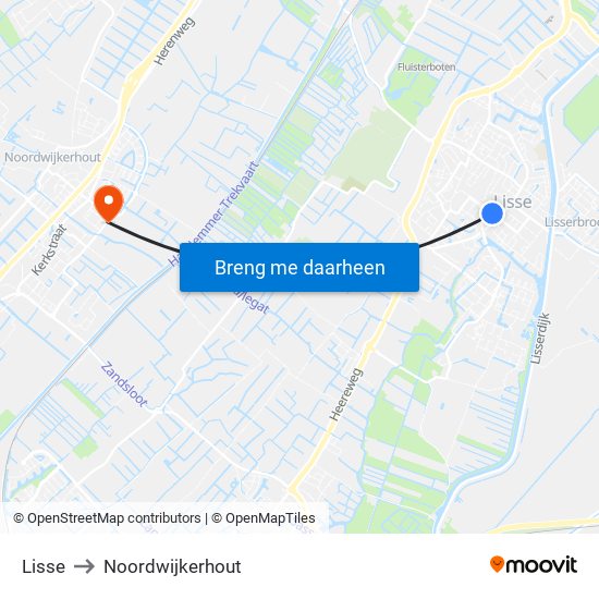Lisse to Noordwijkerhout map