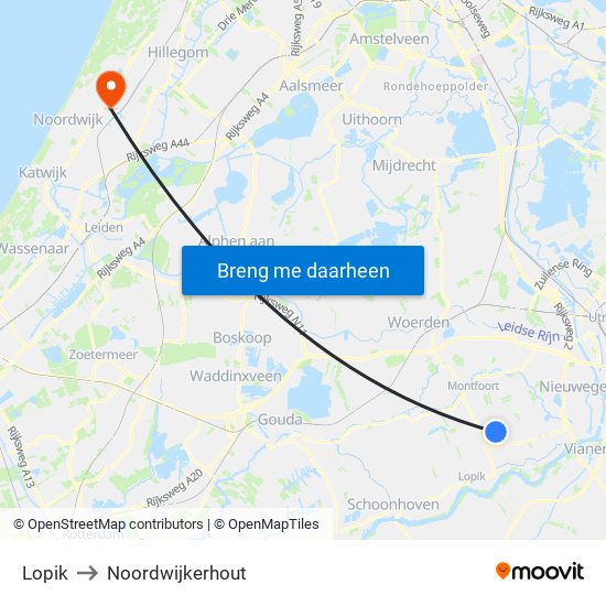 Lopik to Noordwijkerhout map