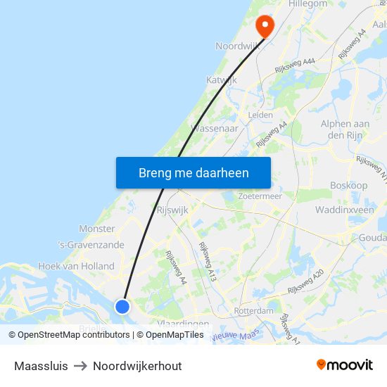 Maassluis to Noordwijkerhout map